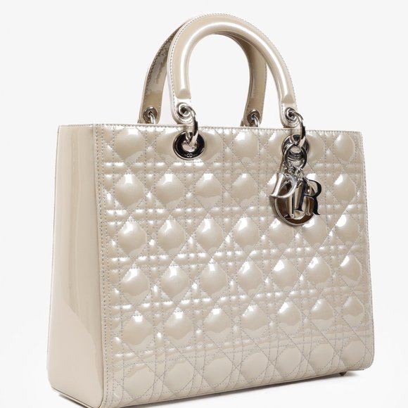 Christian Dior Large Pearl Taupe Patent Leather Lady Dior - Picture 3 of 14